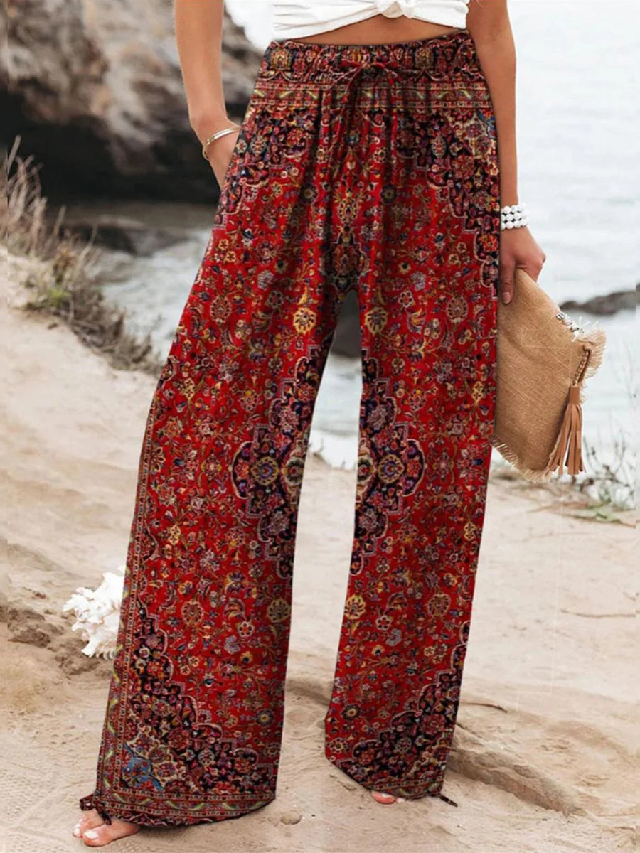 Casual Red Side Pocket Pants