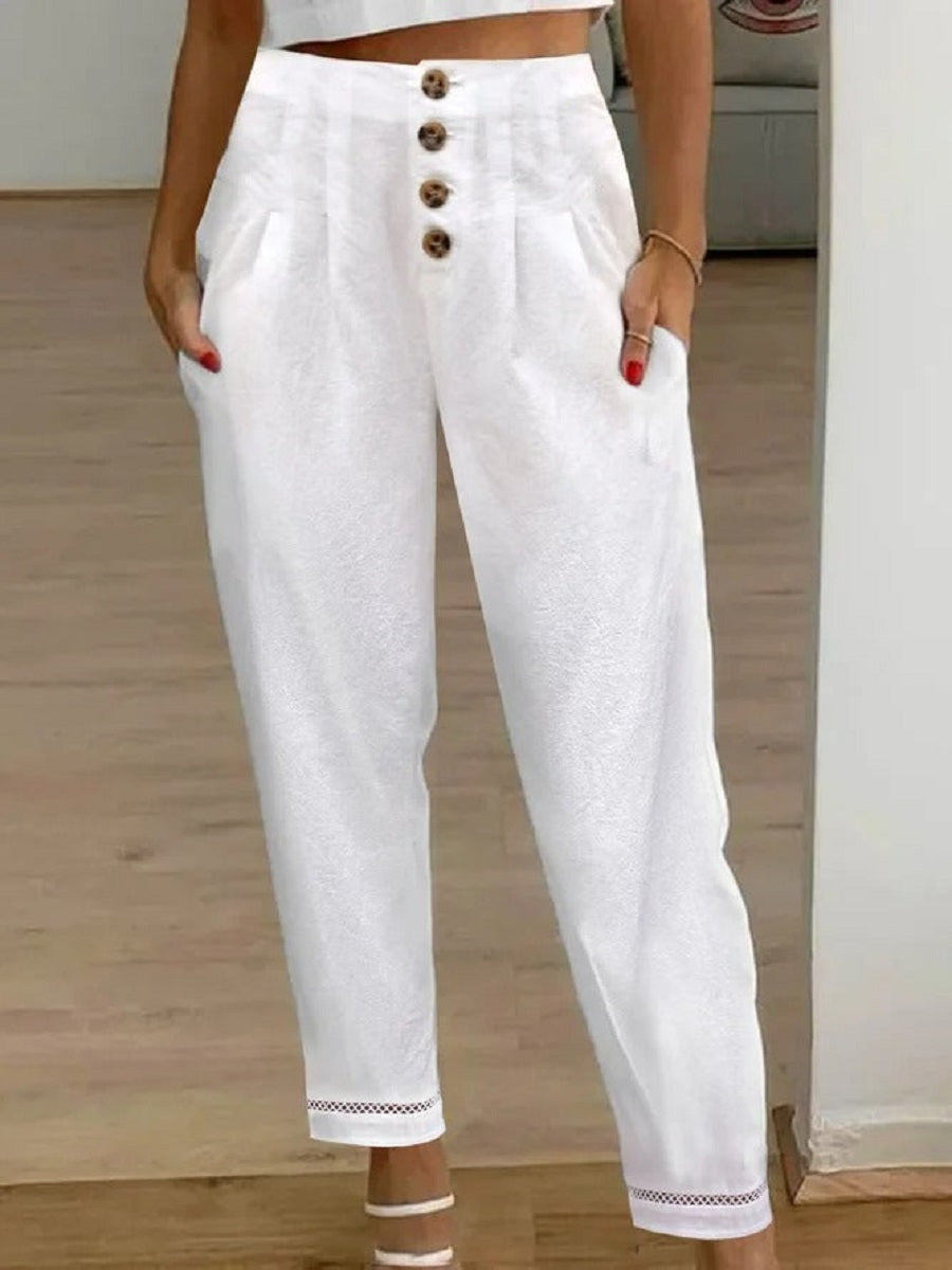 White Casual Solid Lace Cropped Pants