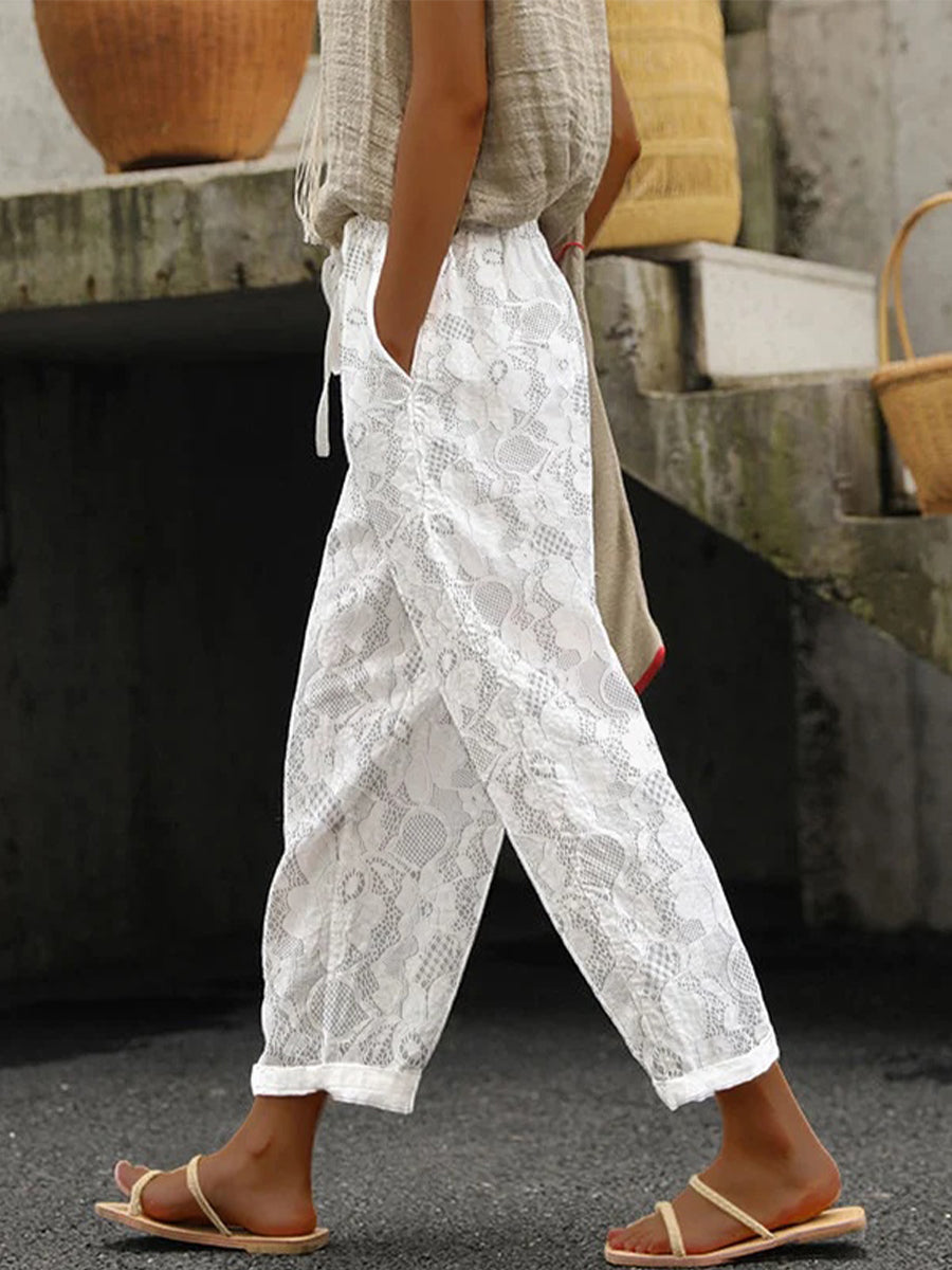 Women's Casual White Lace Pants