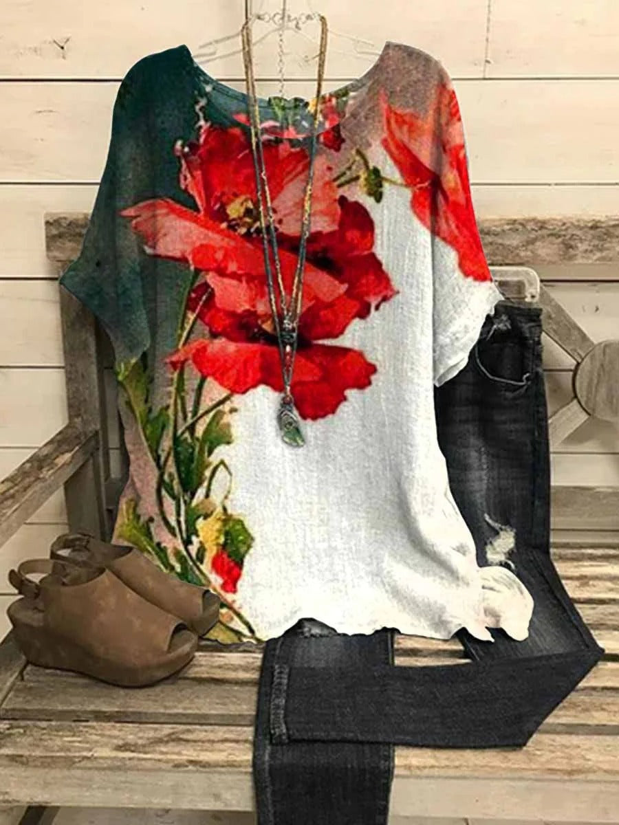 Women's Floral Print Short Sleeve Loose Casual Summer Top
