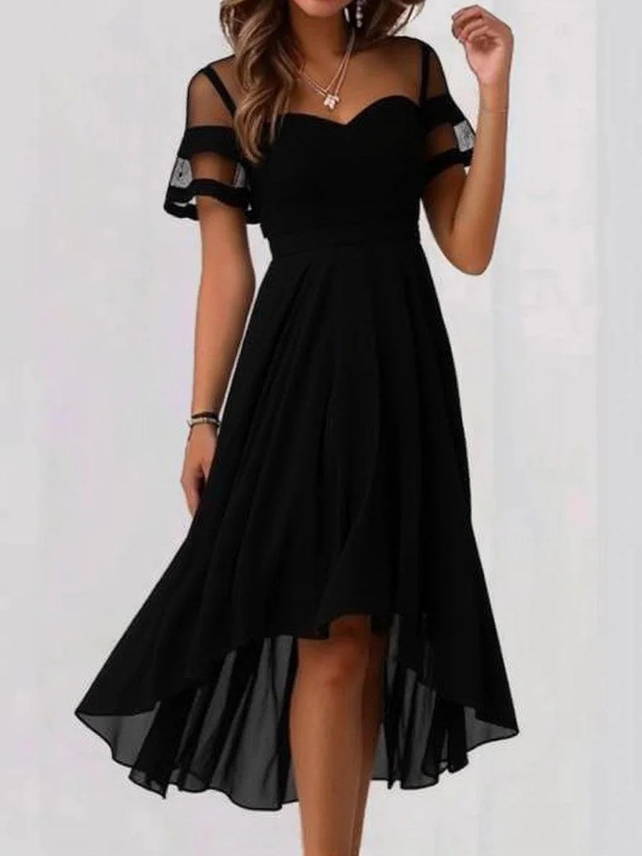 Black Plain Short Sleeve Midi Dress