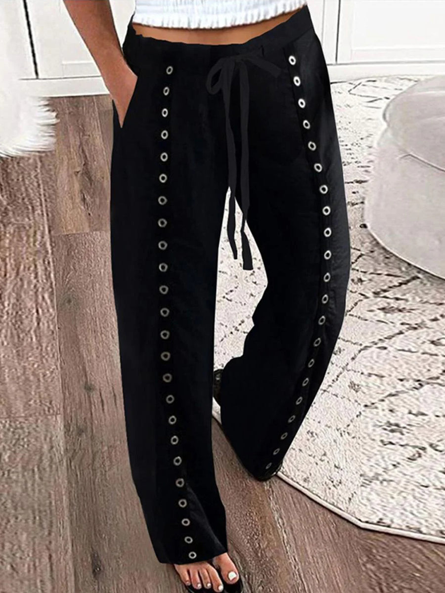 Simple Plain Side Pocket Black Pants