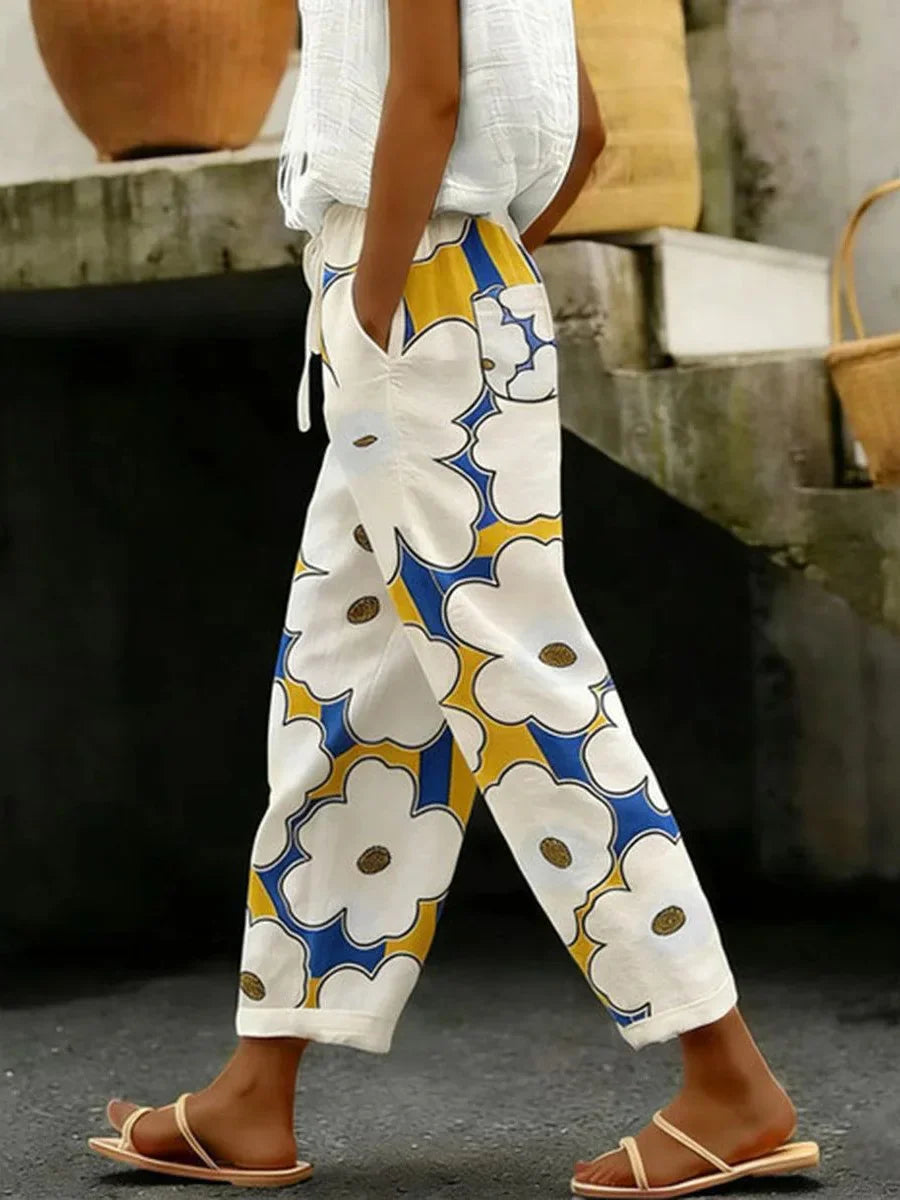 Romantic Floral Print Side Pocket Pants