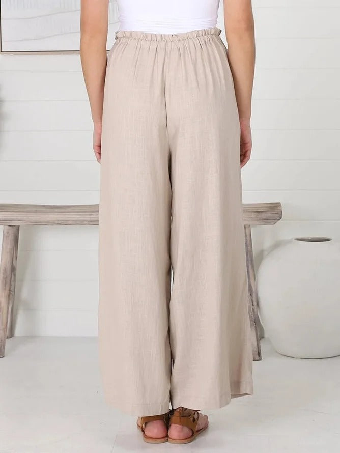 Light Khaki Casual Solid Plain Pants