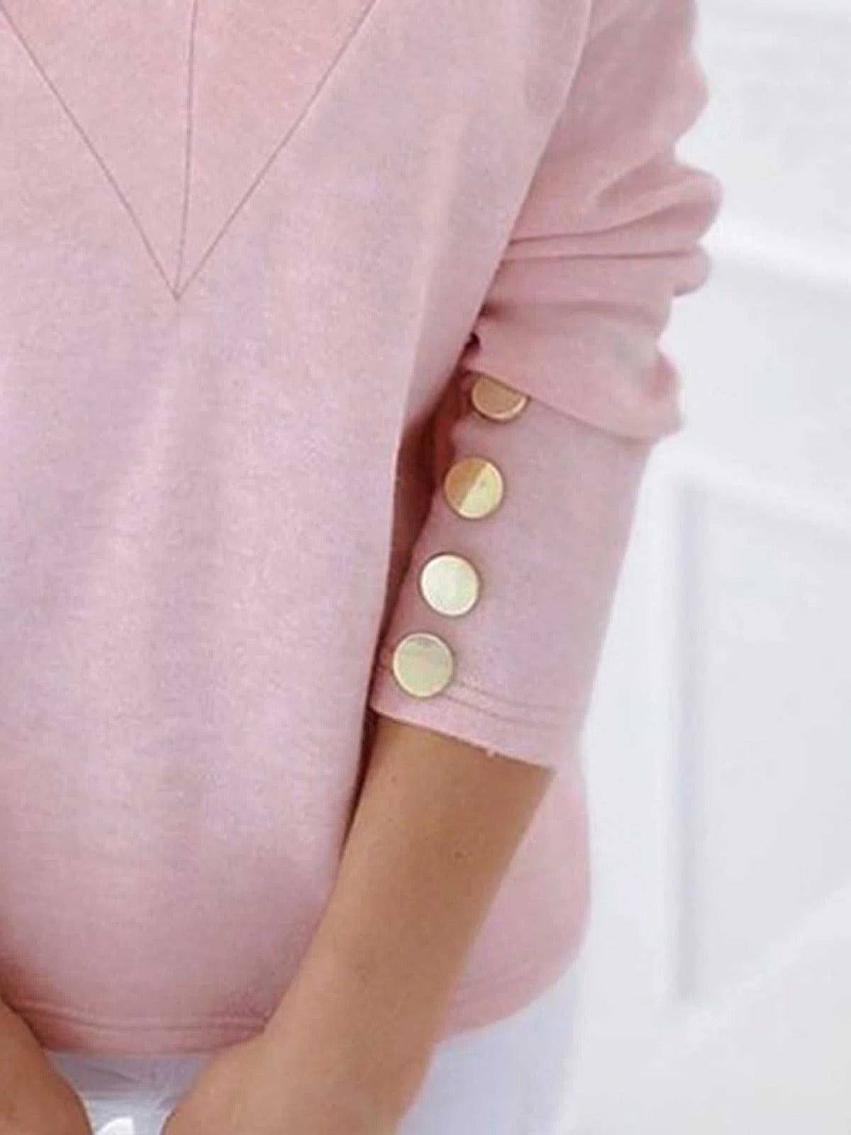 Loosen V Neck Solid Long Sleeve Tops