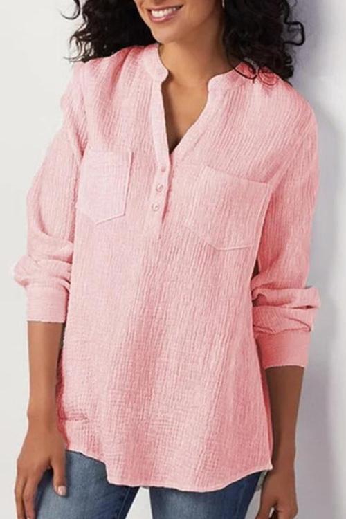Pure Colour Cotton Flax Loose Shirt