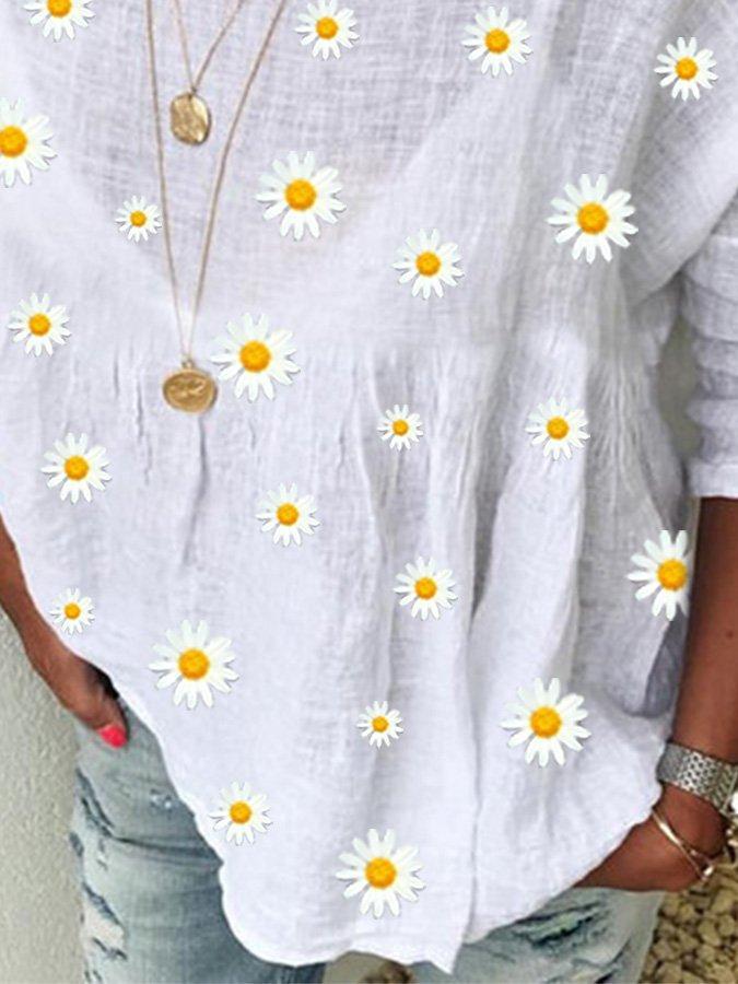 White Crew Neck Floral Shift Casual Shirts & Tops