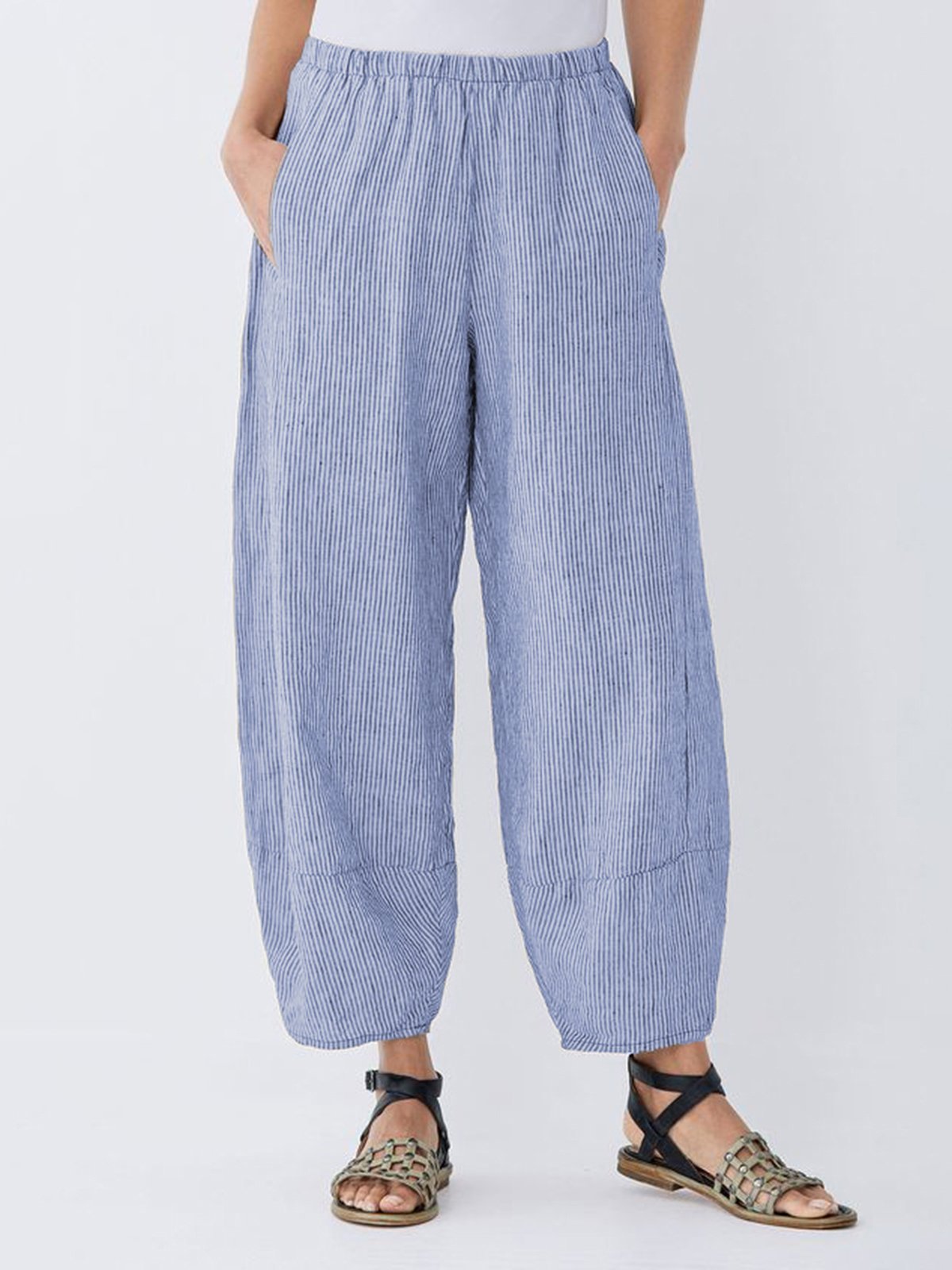 Casual Pockets Striped Pants