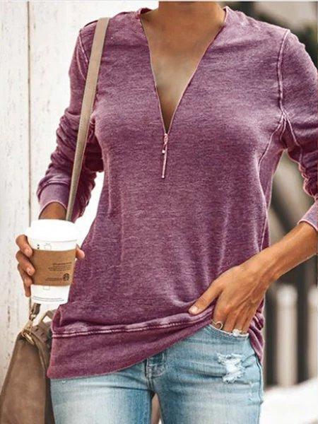 Casual Daily Zipper T-shirt Plus Size