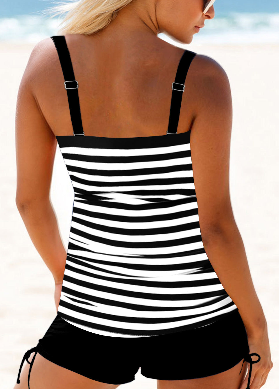 STRIPED WIDE STRAP WHITE TANKINI SET