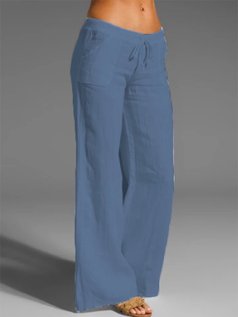 Solid Color Pockets Casual Daily Pants