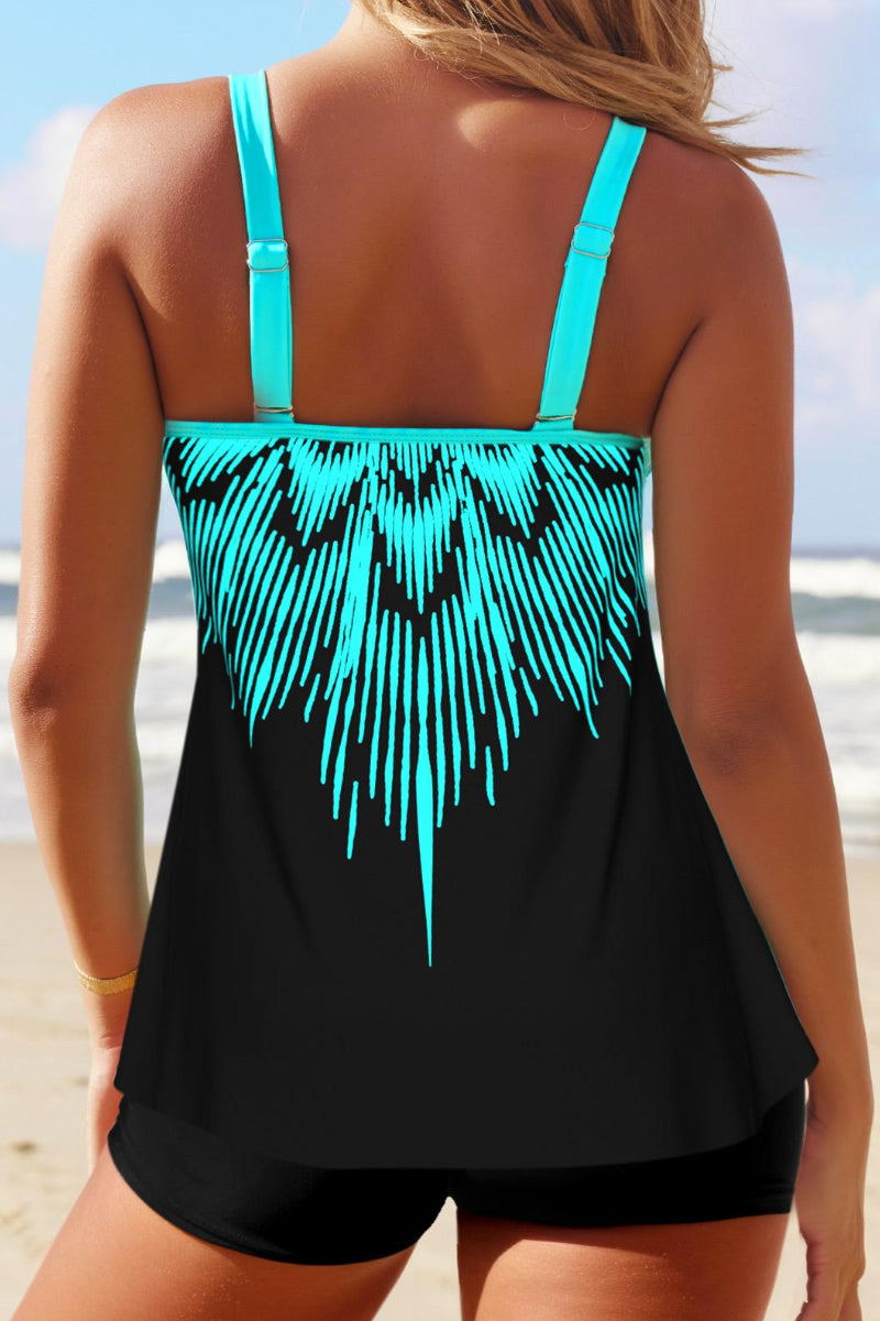 Plus Size Ombre Cyan Tankini Set