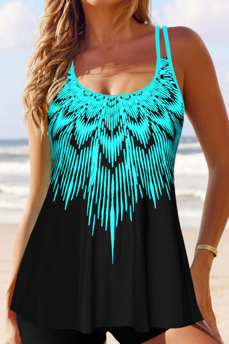 Plus Size Ombre Cyan Tankini Set