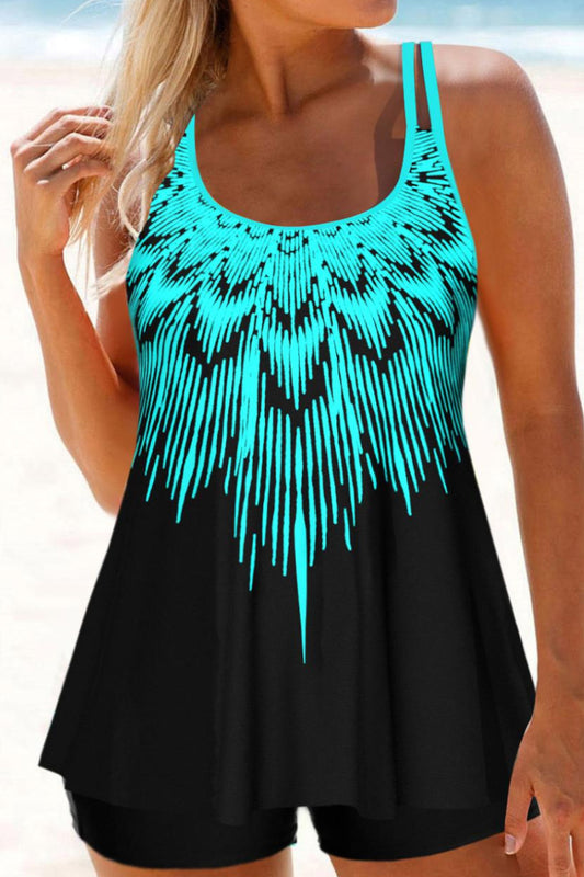 Plus Size Ombre Cyan Tankini Set