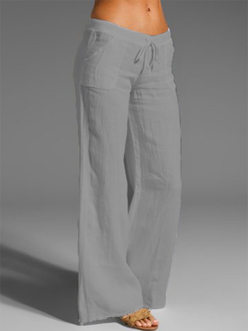 Solid Color Pockets Casual Daily Pants