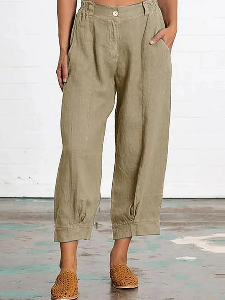 Casual Women Solid Fashion Cropped Pants