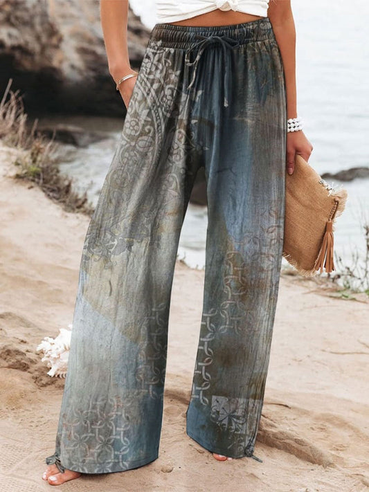 Women's Retro Art Printed Cotton Casual Pants