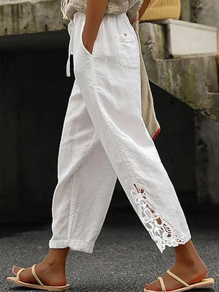 Women Casual Lightweight Drawstring Elastic Waist Pants with Pockets