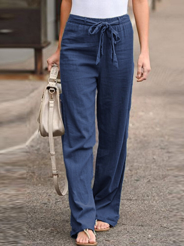 Women's Casual Drawstring Wide-Leg Pants with Pockets