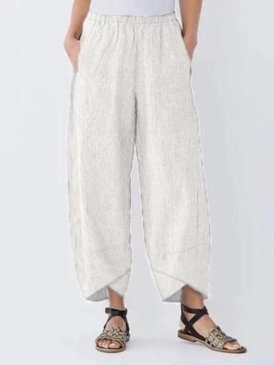 Women's Casual Elastic Waist Cropped Pants with Cross Hem Design