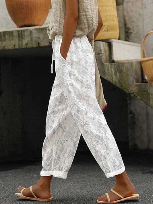 Women's Casual White Lace Pants