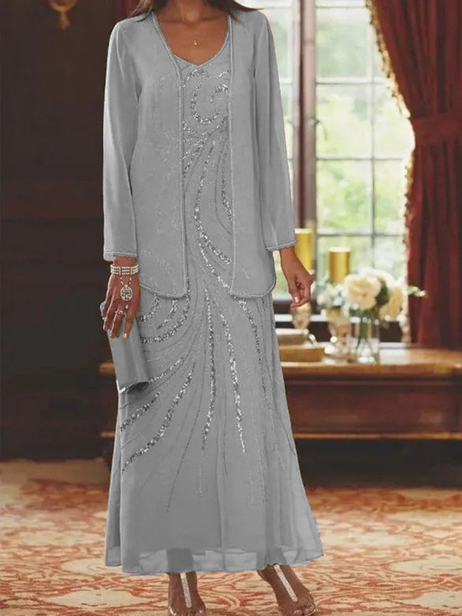 Women's Long Sleeve Two Piece Set Spring Fall Coat and Skirt Elegant Party