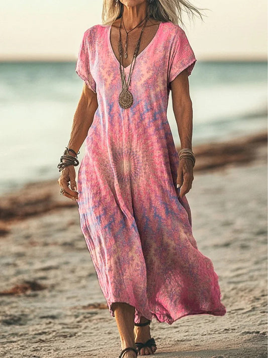 Women's Kaleidoscope Tie Dye Print Pocket Dress