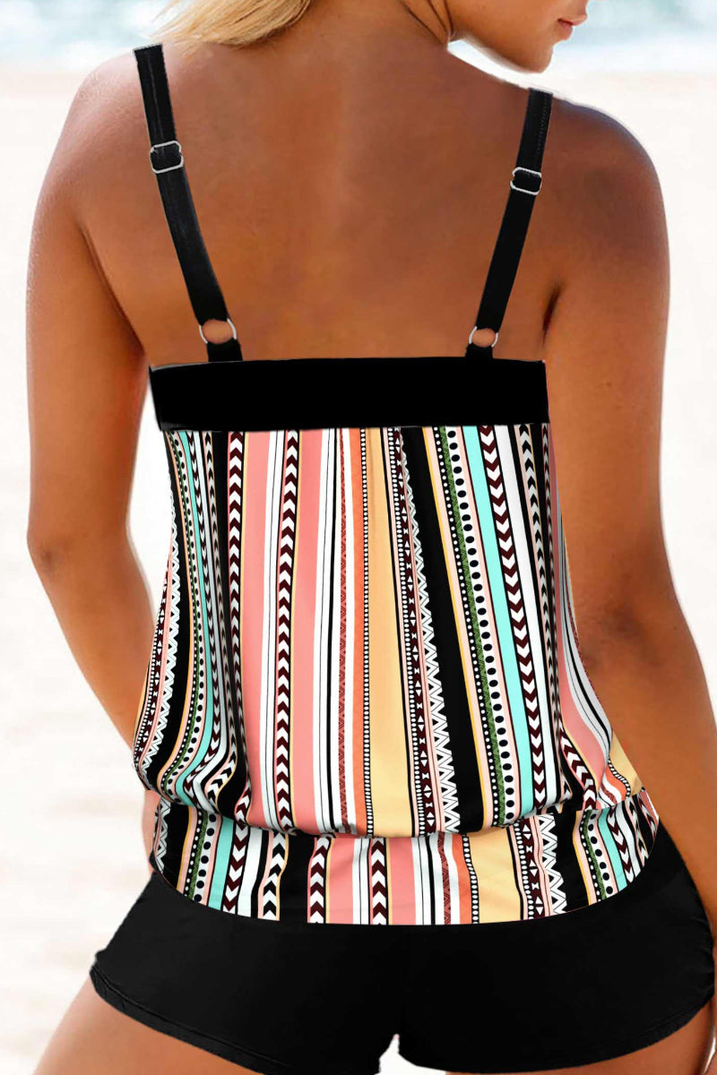 Multi Color Double Straps Tankini Set