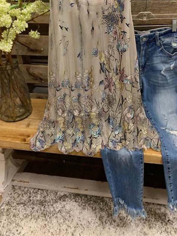 Women's Sleeveless Floral Print Loose Fit Casual Tank Top