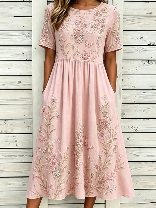 Casual Floral Print Round Neck Half Sleeve A-Line Dress
