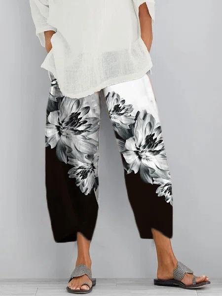 Casual Floral Printed Pants with Pockets