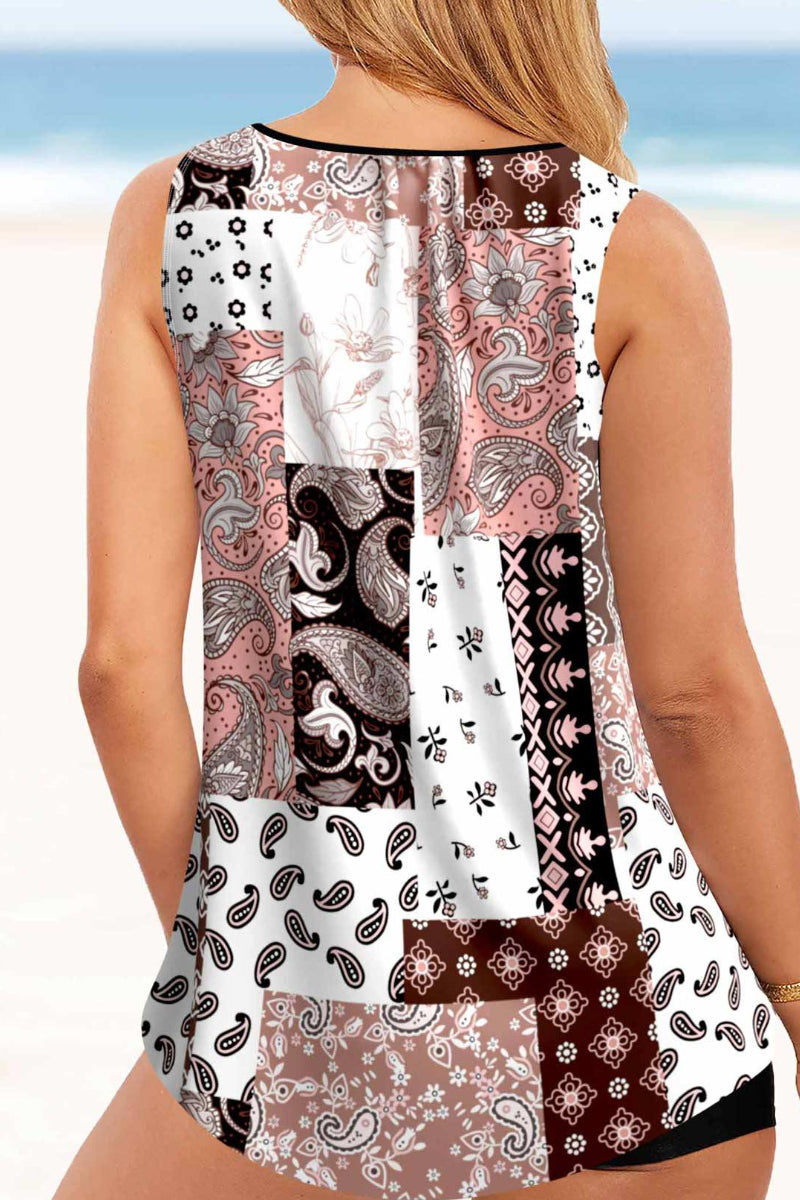 Tribal Print Ring Detail Pink Tankini Set