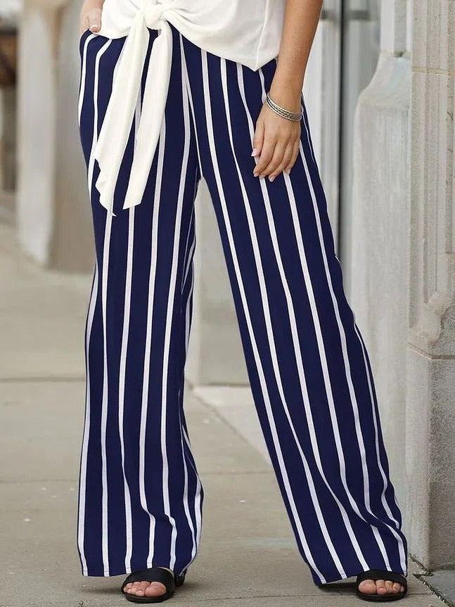 Blue  Casual  Stripe Loose Pants