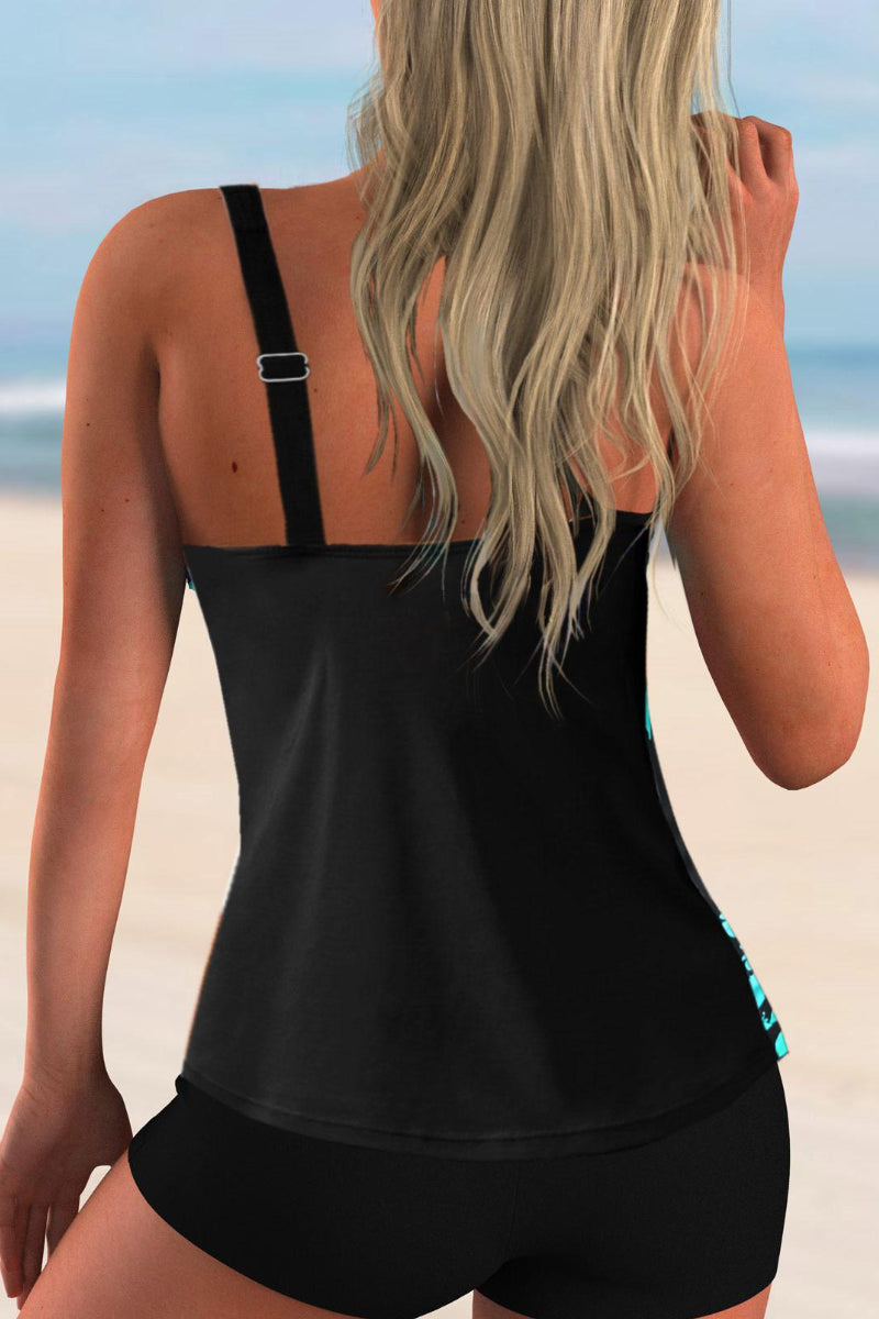 Spaghetti Strap Leaf Print Tankini Set