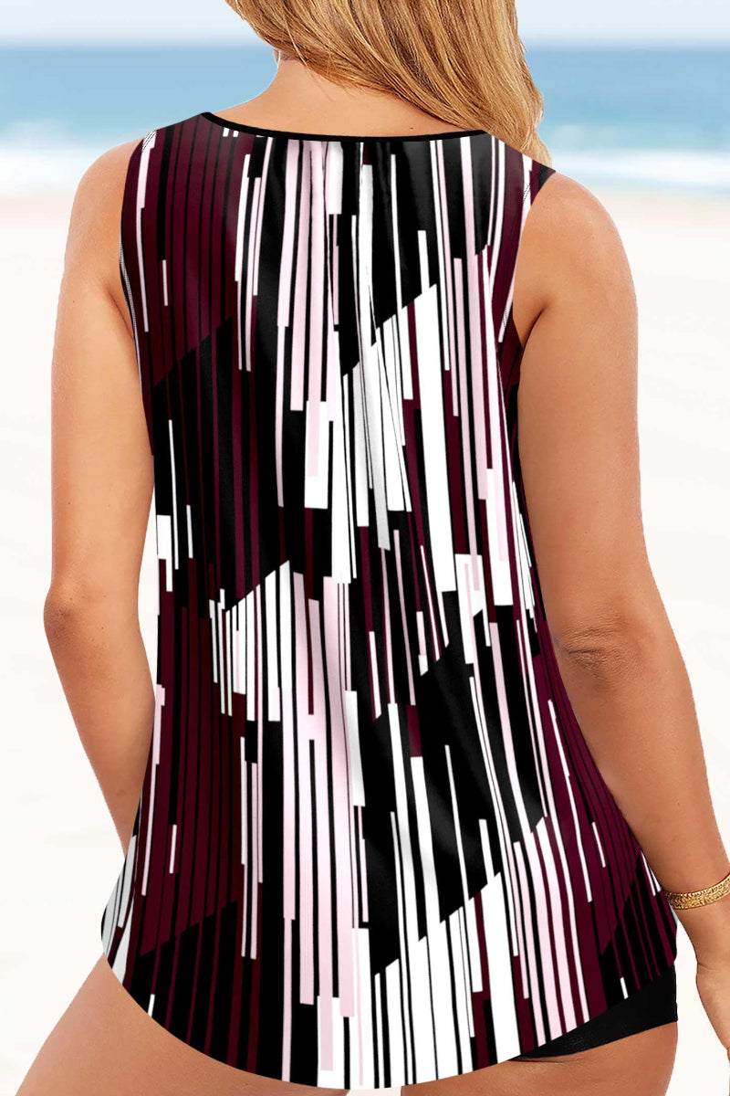 Metal Ring Detail Color Block Tankini Set