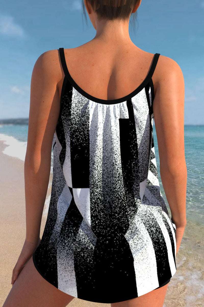 Bowknot Black Contrast Geometric Print Tankini Top-No Bottom