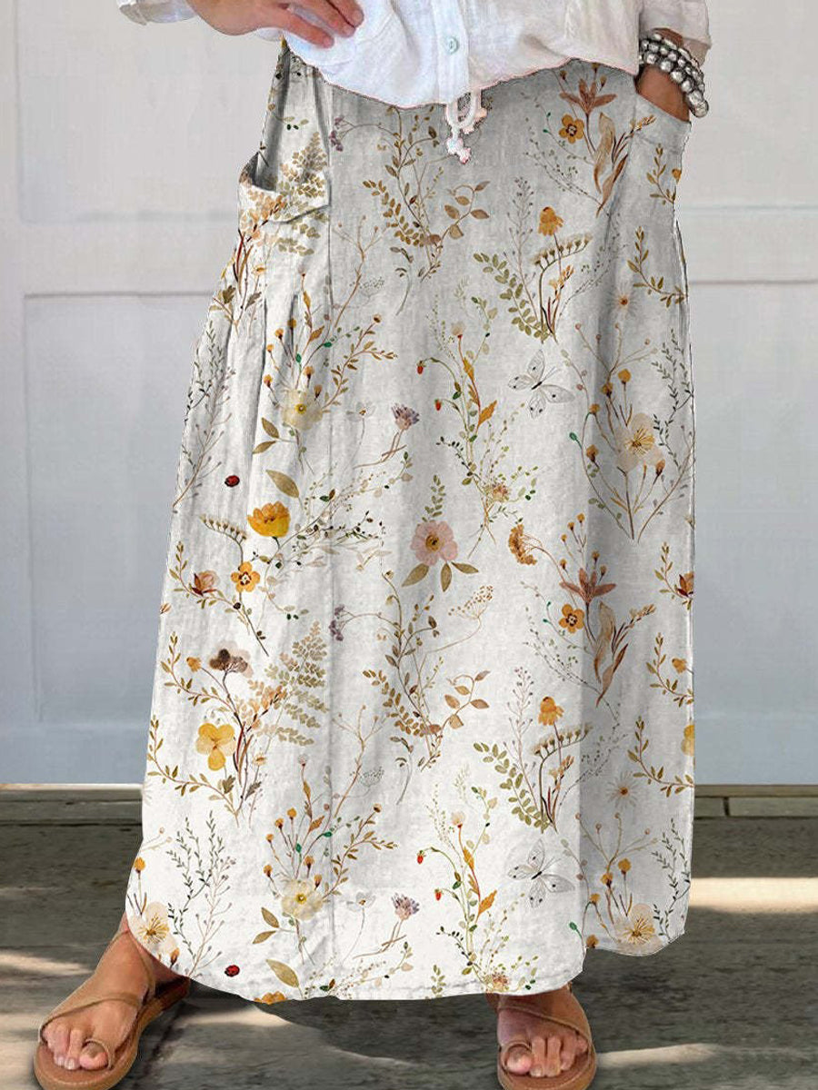 Floral Neutral Tones Light Whimsical Watercolor Pocket Skirt