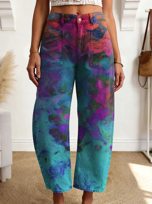 Women's Geometry Color Gradient Art Print Casual Trousers With Pockets