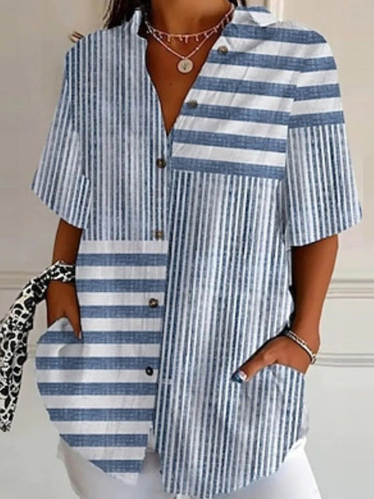 Blue Short Sleeve Striped Top