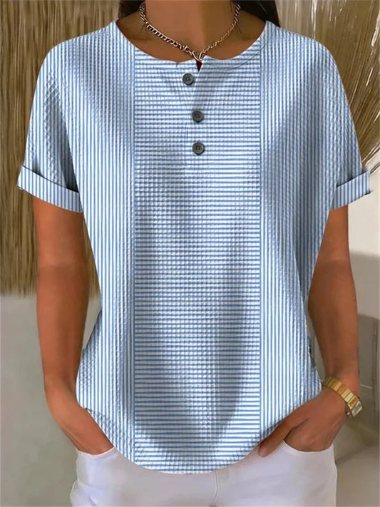 Casual Striped Short Sleeve Blouse