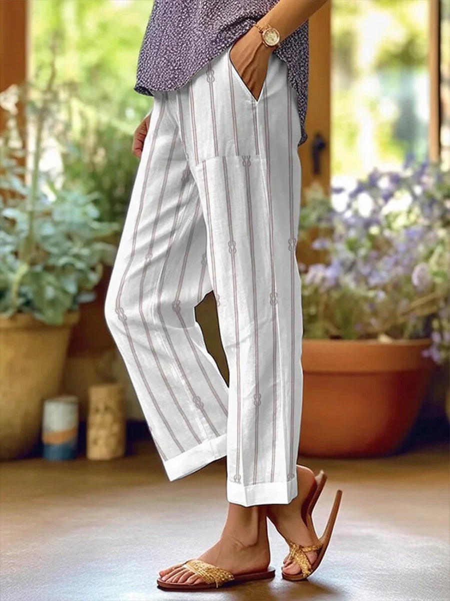 Women's Twisted Stripe Design Loose Pocket Splicing Casual Pants