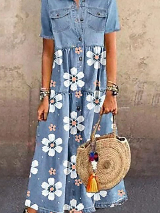 Denim Button Shirt Maxi Dress