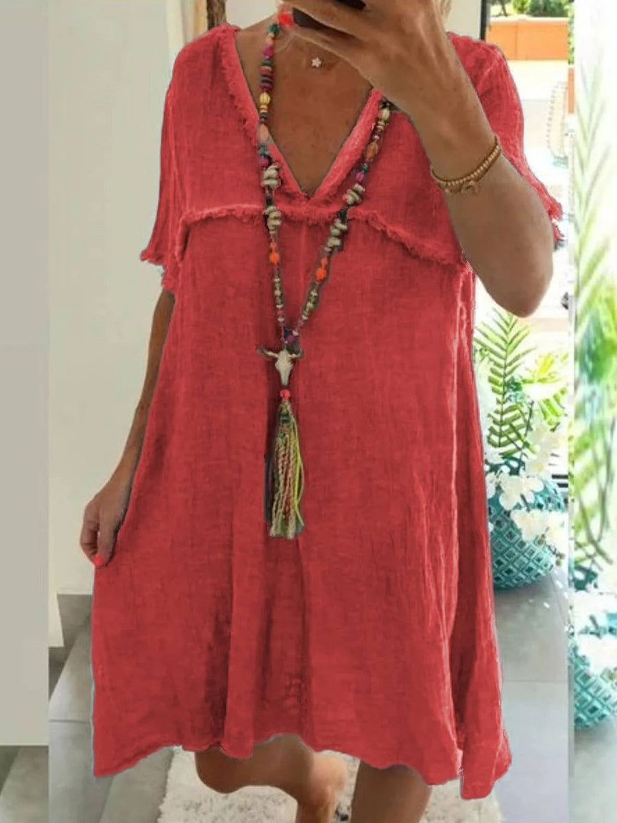 Red Casual Mini Short Sleeve Summer Dress