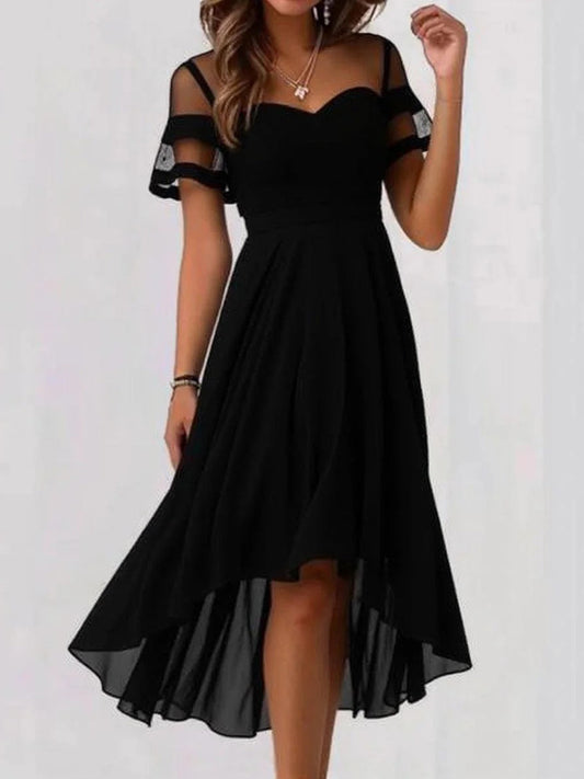 Black Plain Short Sleeve Midi Dress