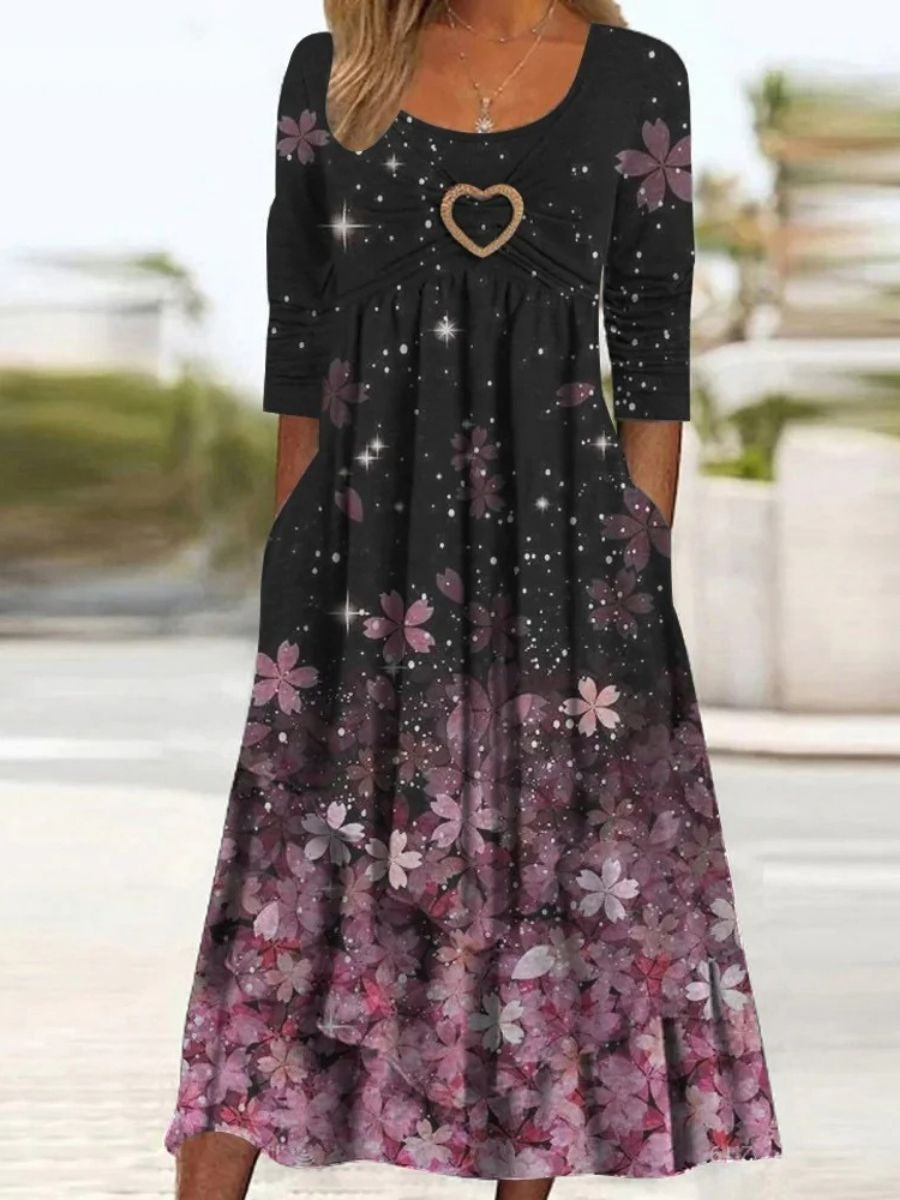 Black Casual Round Neck Floral Printed Half Sleeve Dresses