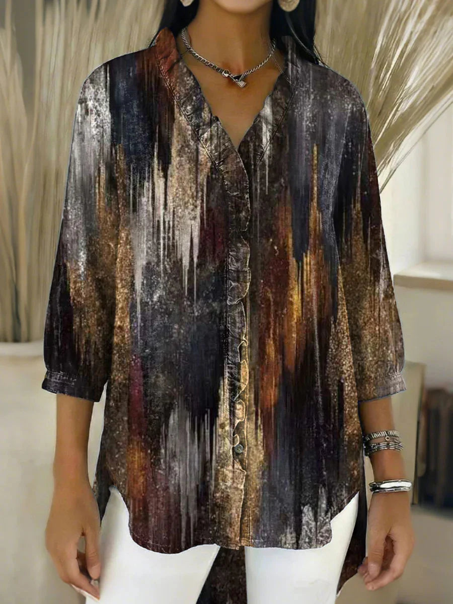 Women's Abstract Art V-neck 3/4 Sleeve Shirt