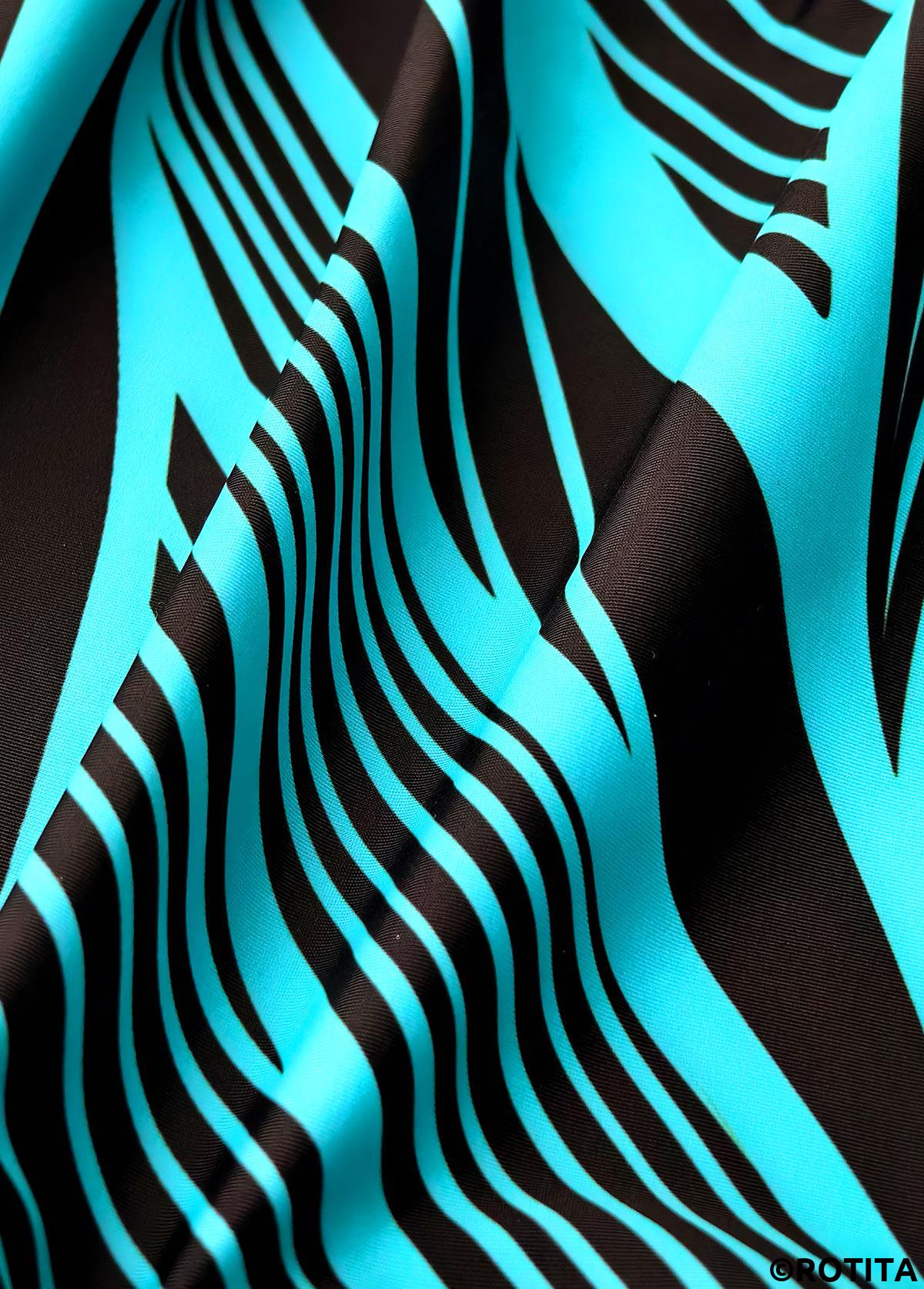 ROTITA Tummy Coverage Cyan Geometric Print Mid Waisted Tankini Set