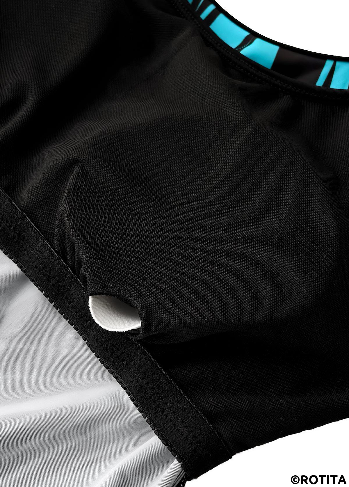 ROTITA Tummy Coverage Cyan Geometric Print Mid Waisted Tankini Set