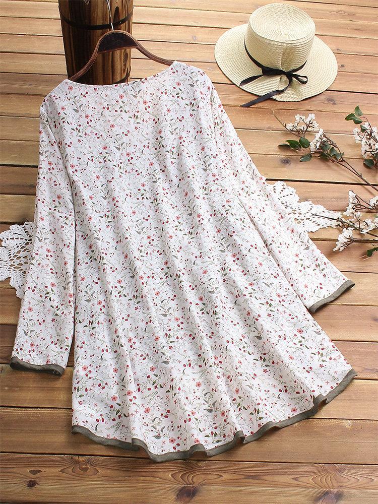 Floral Print Patchwork Long Sleeve Blouse