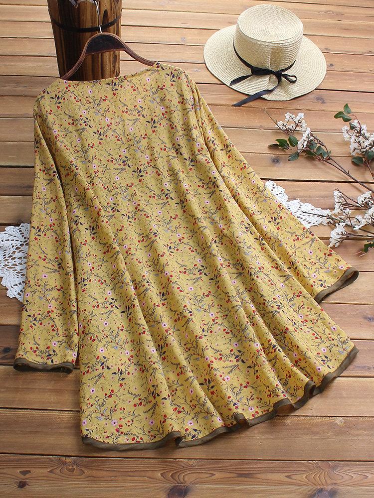 Floral Print Patchwork Long Sleeve Blouse